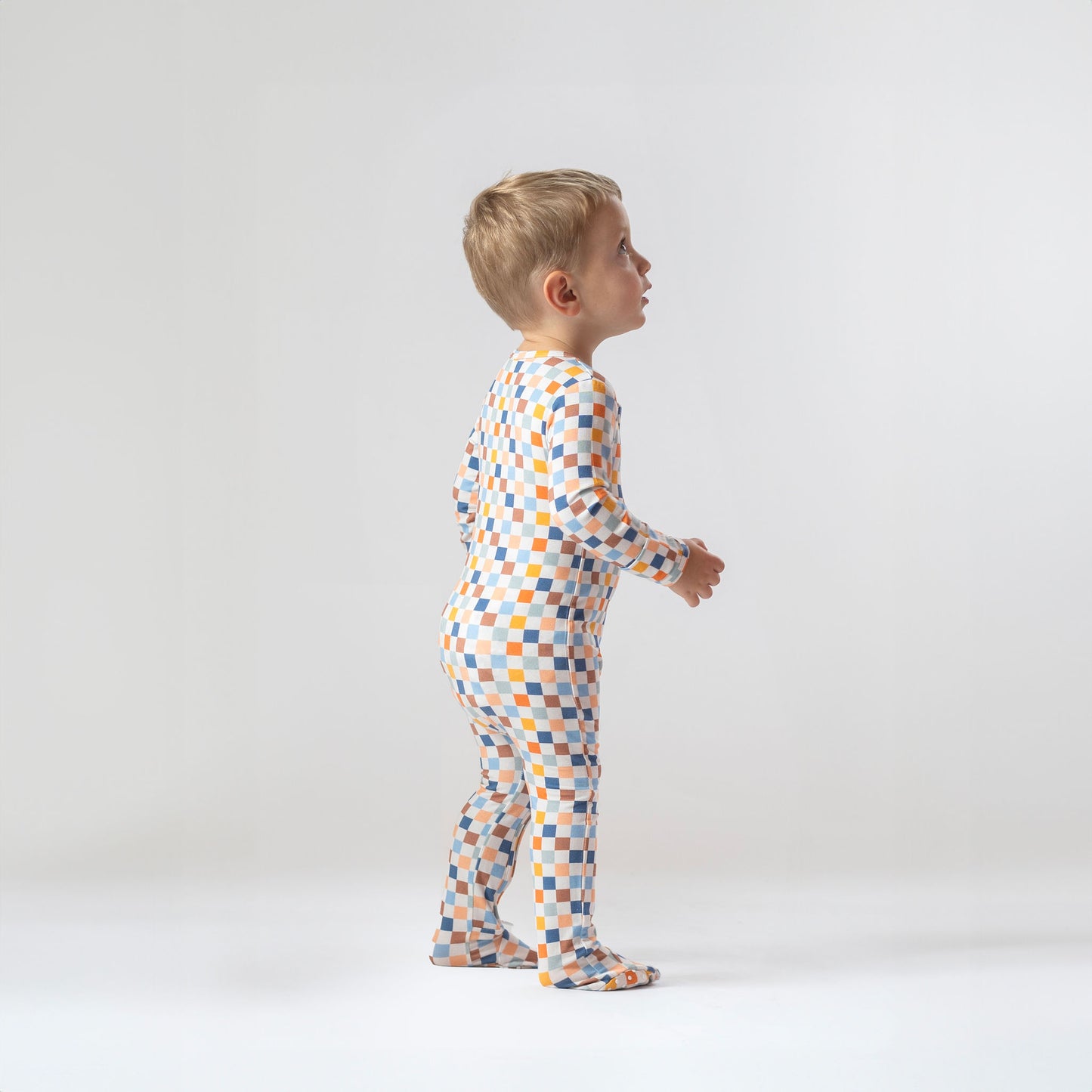 Multi Checkered Bamboo Baby Pajamas – Zipper Footie
