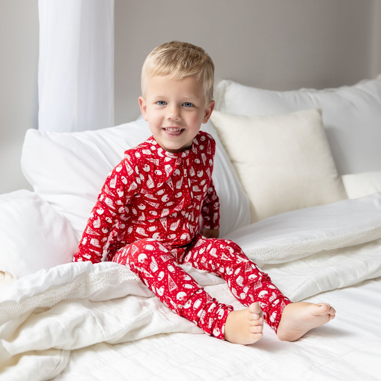 Red Football Bamboo Toddler Pajamas – Romper
