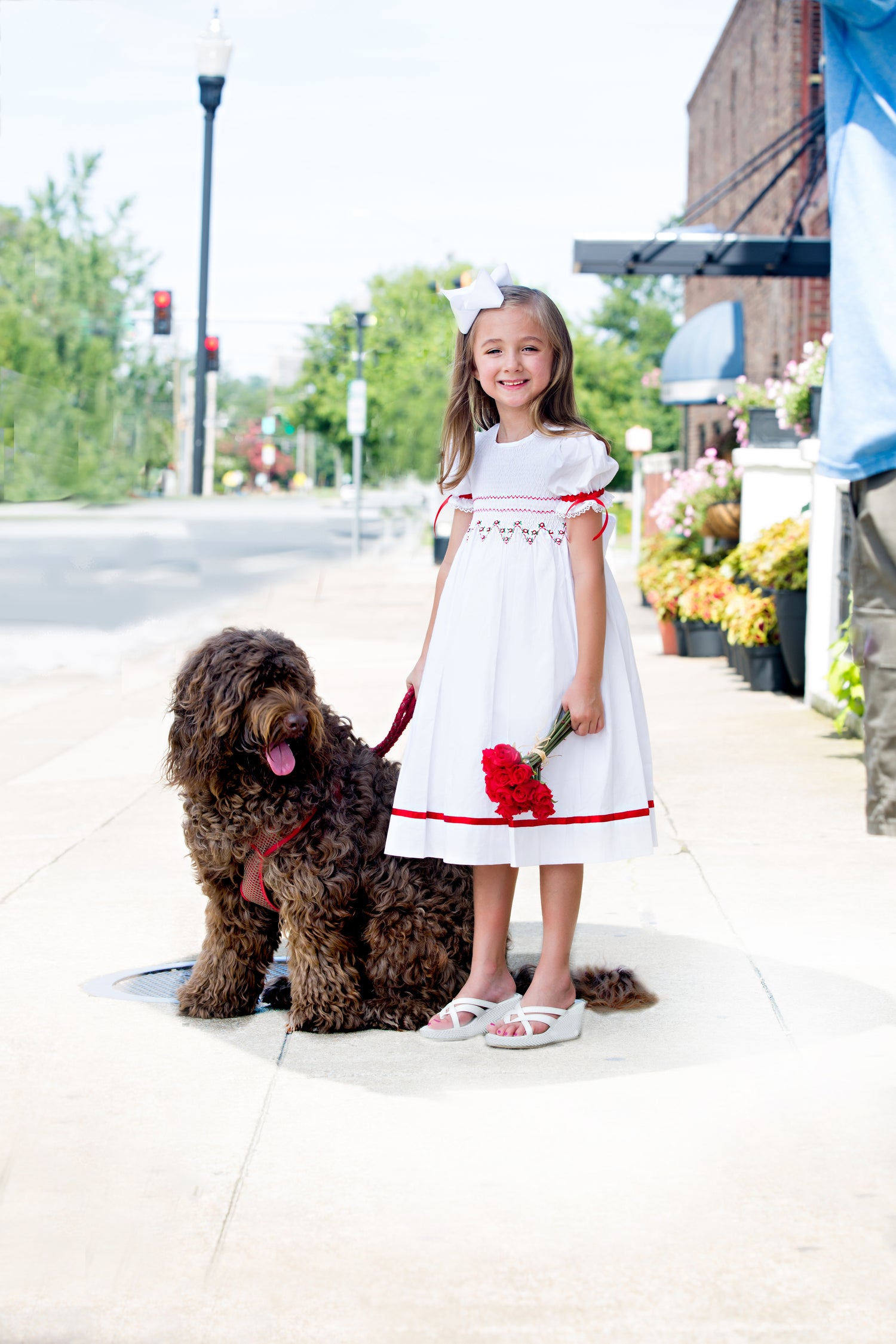 Christmas Smocked Red Girls Dress, Flower Girl Red White Dress Christmas Smocked Red Girls Dress, Flower Girl Red White Dress