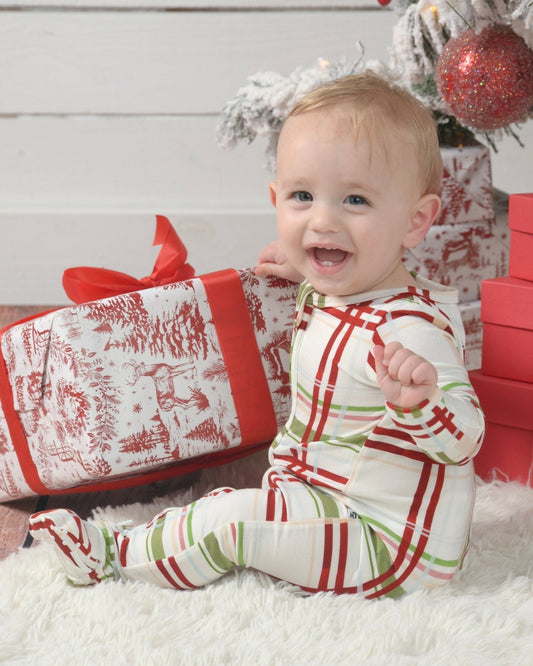 Strasburg Children Plaid Christmas Zipper Footie, Bamboo Pajamas for Baby & Toddler