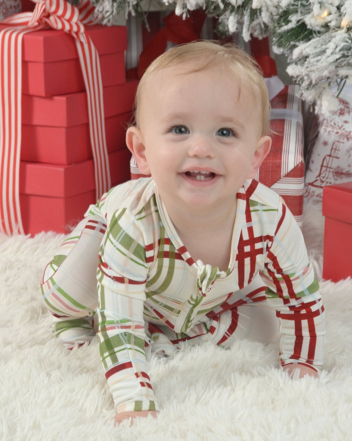 Plaid Christmas Zipper Footie