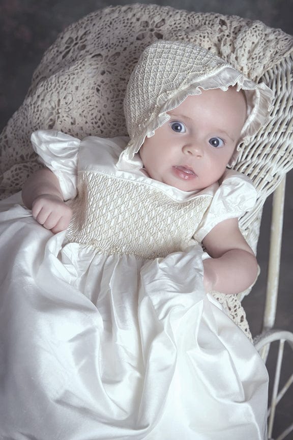 Willow: White Satin Christening & Baptism Gown for Girls