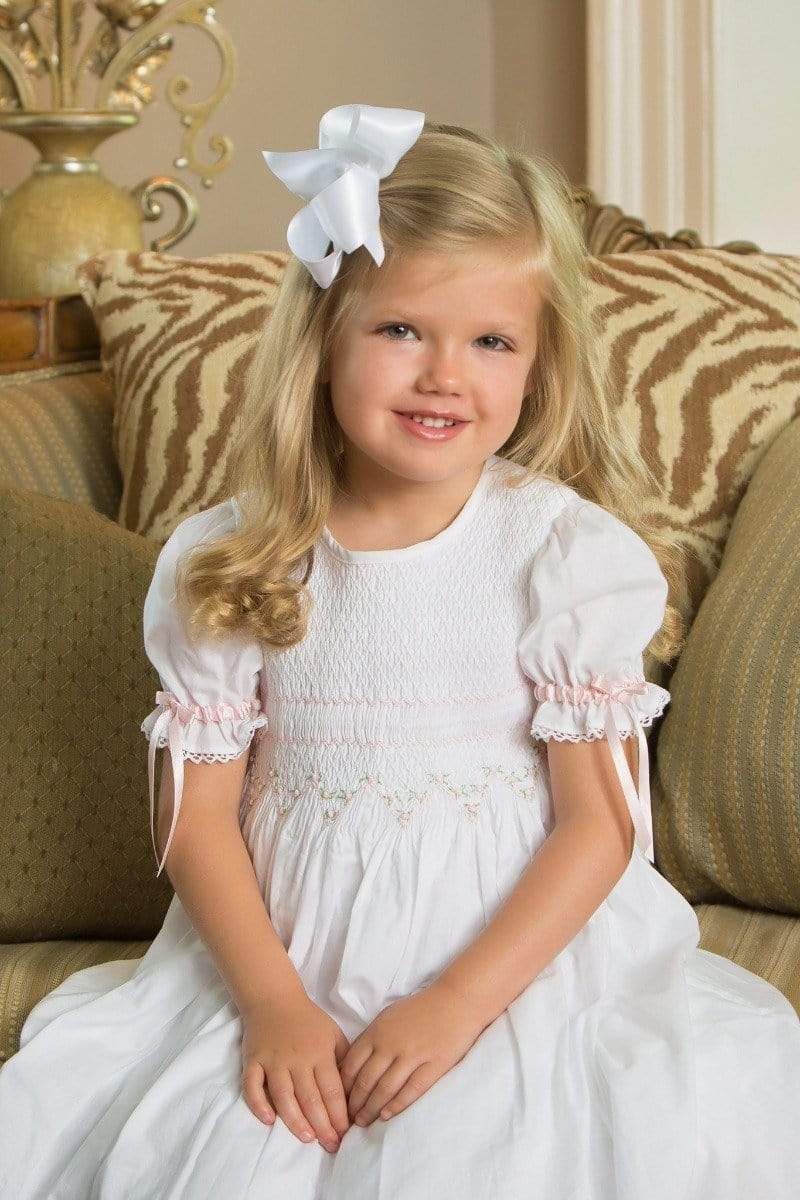 Little Girls Smocked Dress, Flower Girl Toddler Girls Pink White