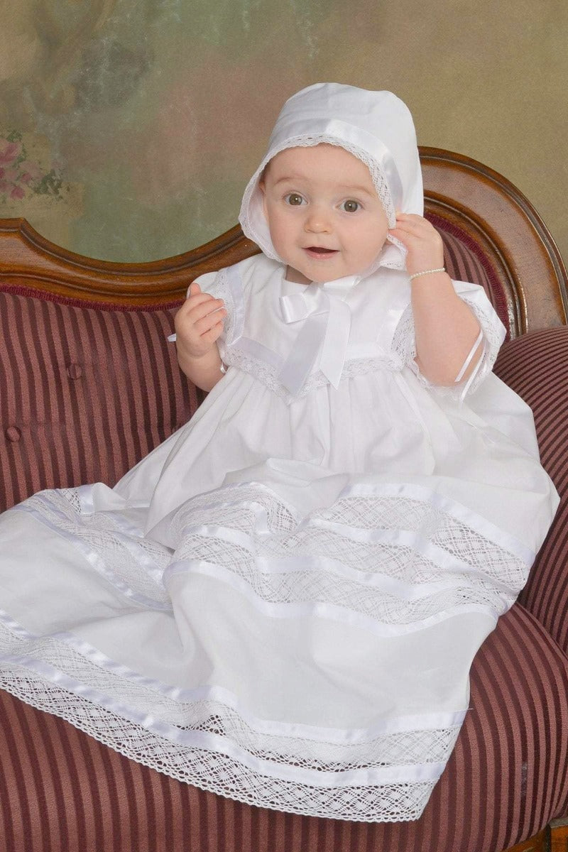 Strasburg Christening Gown – Unisex Heirloom Lace Keepsake Baptism Dress, 3M