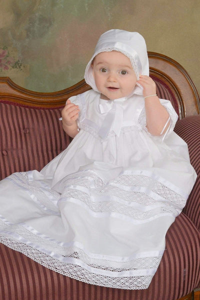 Spanish Unisex Baby Christening Gown with Bonnet M208 – Sparkly Gowns