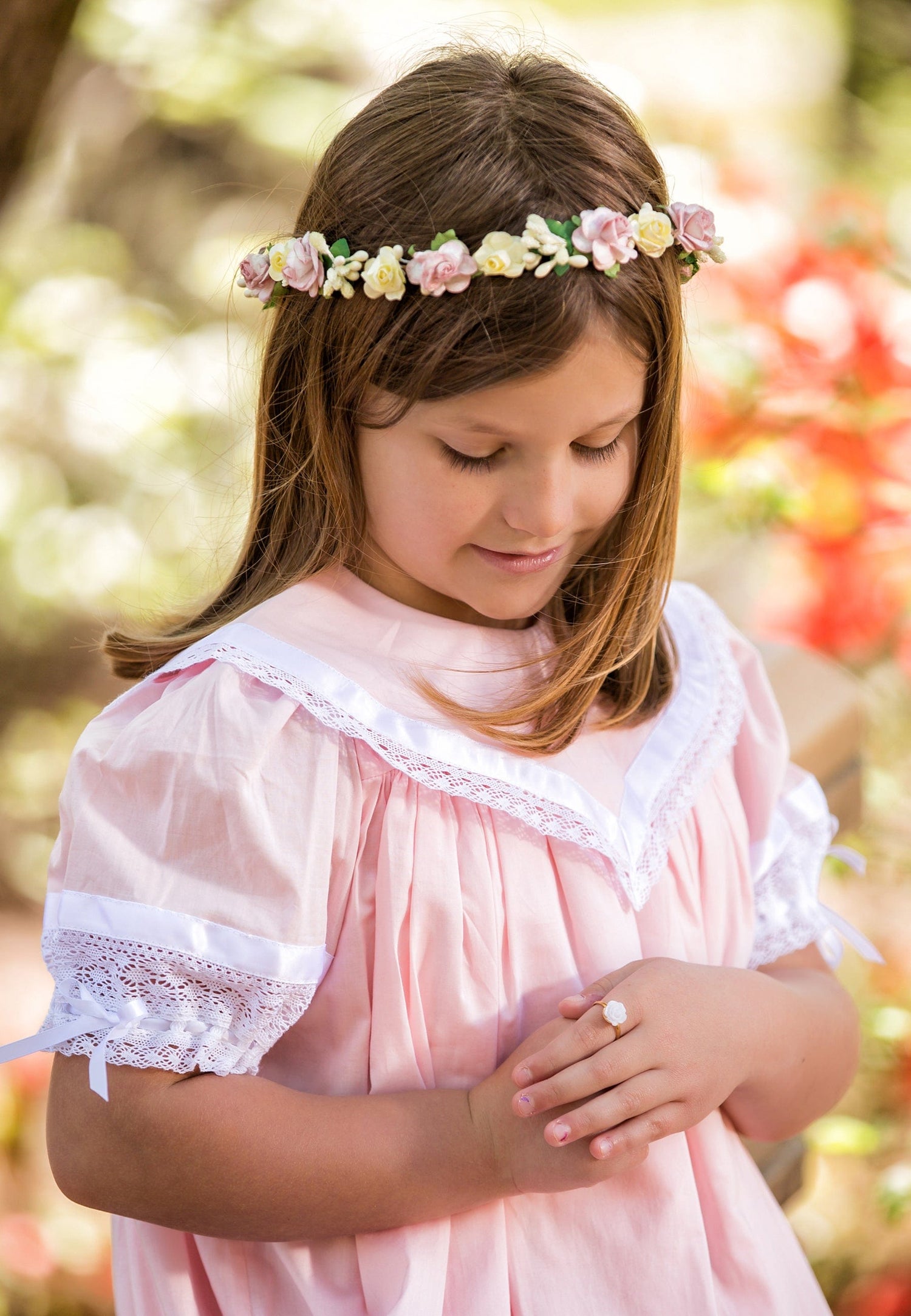 Blush and Ivory Floral Crown Headband Flower Girls Portraits