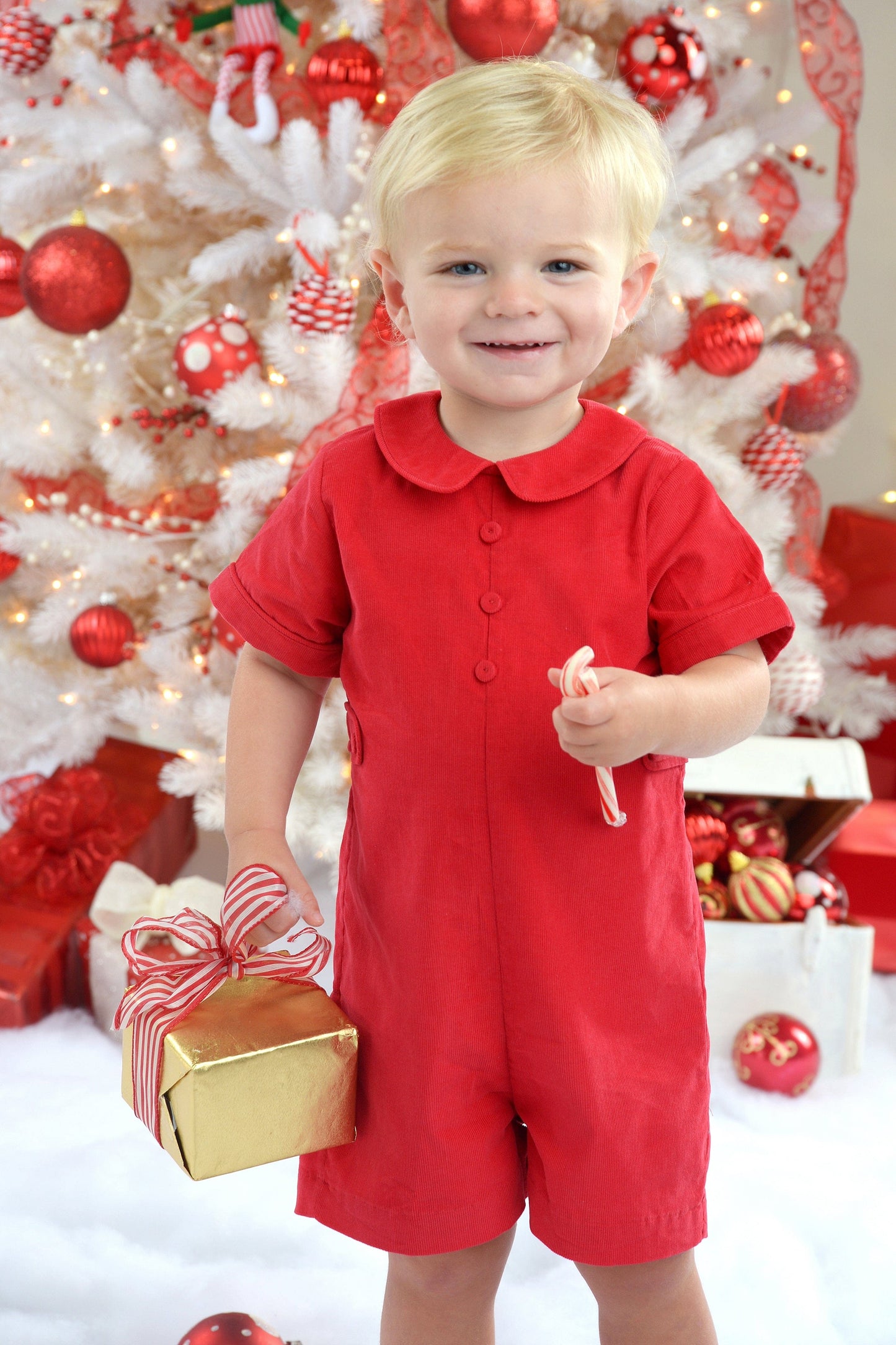 Strasburg Children Red romper for little boy, corduroy johnjohn romper, valentine's outfit toddler boy
