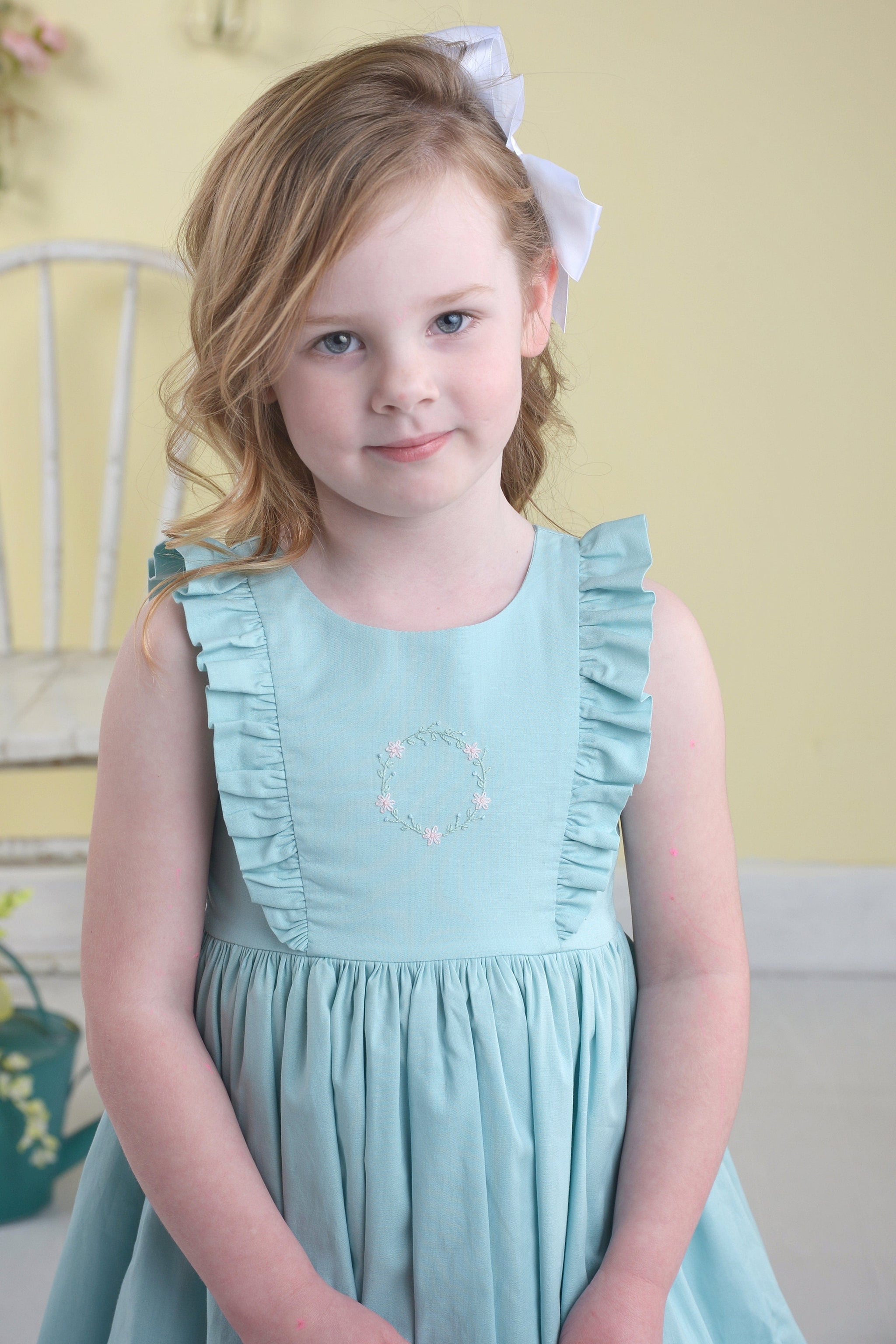 Petit Italia - Blue & Beige Girls Pinafore Dress With Headband main image 1
