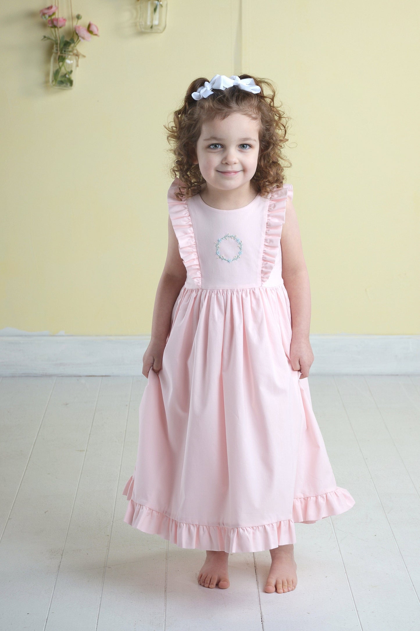 Girls Pinafore Dress for little girls, mint spring dress, pink, yellow dresses 7 / Pink