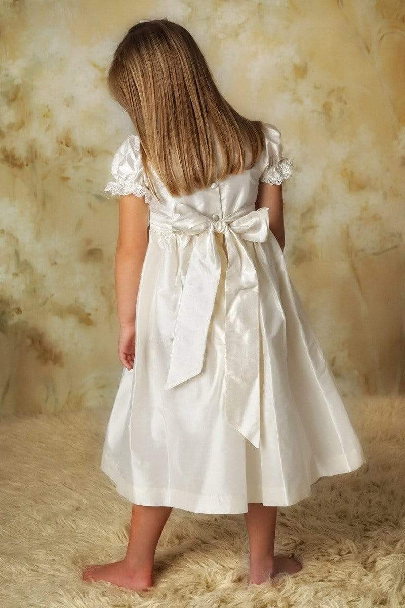 Strasburg Silk Flower Girl Dress White Heirloom Smocked Gown with Sash, 8 / Dupioni Silk Strasburg Silk Flower Girl Dress White Heirloom Smocked Gown with Sash, 8 / Dupioni Silk