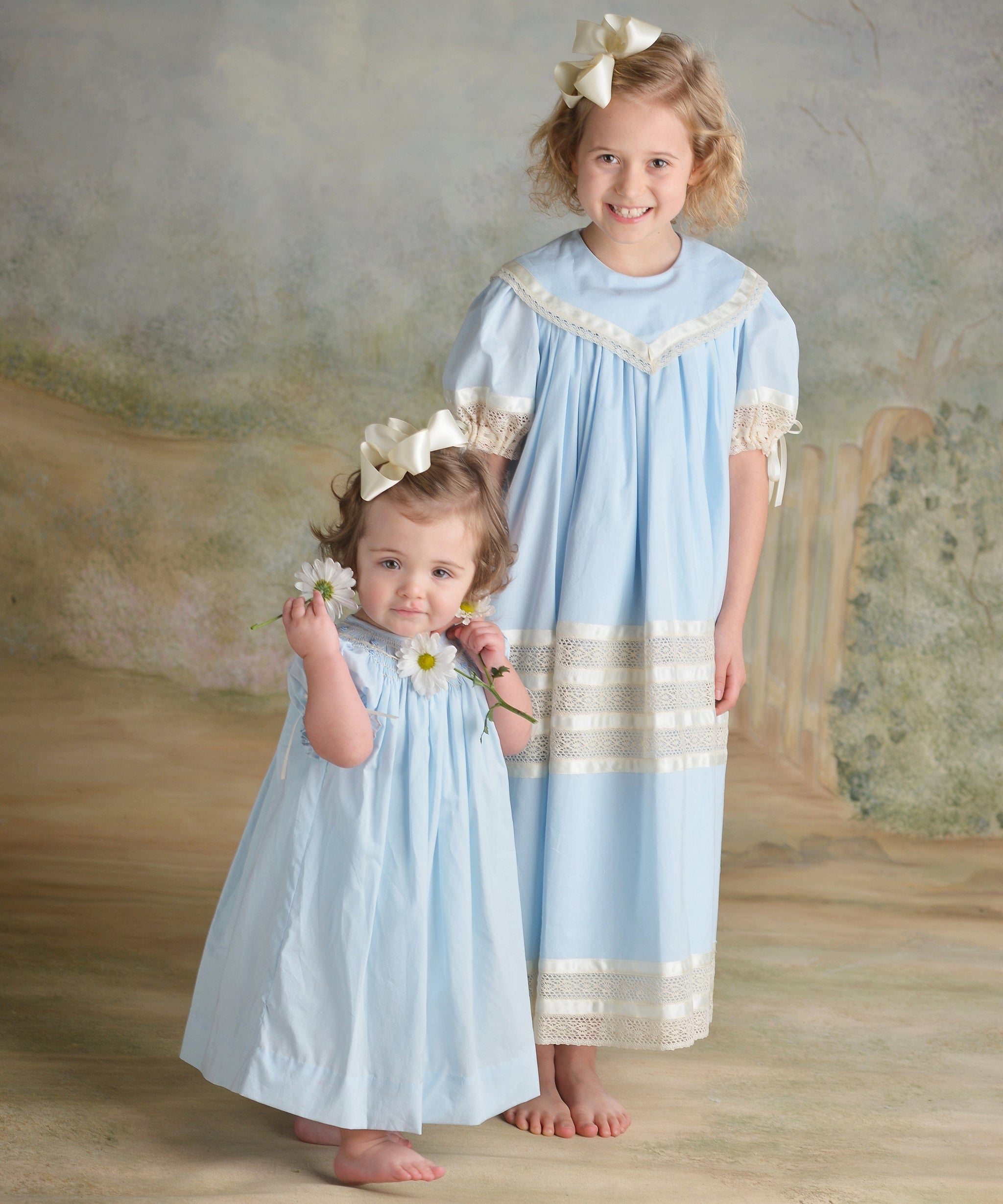 Petit Bebe Girls Royal Blue Gingham Smocked Farm Bishop Dress