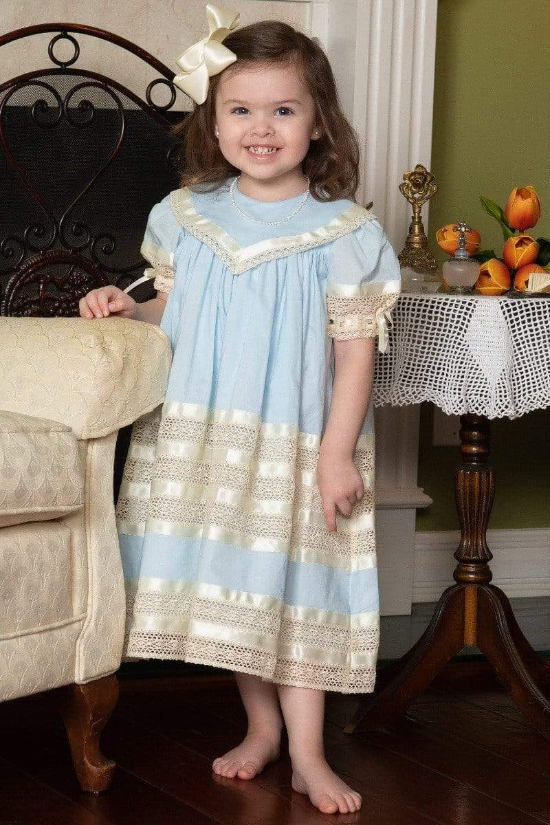 Blue Heirloom dress w/ lace for Little girls Heirloom Strasburg Children Blue Heirloom dress w/ lace for Little girls Heirloom Strasburg Children
