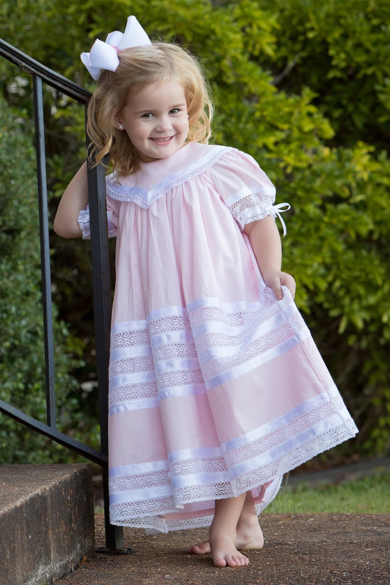 Strasburg Pink Heirloom Dress – Lace-Trimmed Portrait Outfit for Girls, 8