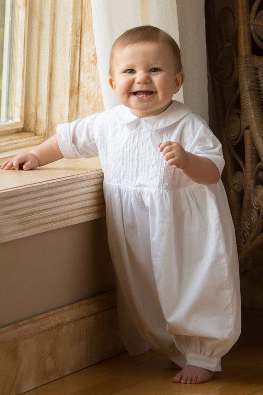 Strasburg Children White Romper for Baby Boy Christening Outfit, boys white bubble